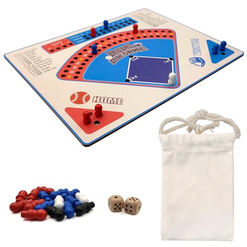Baseball Board Game, Solid Oak Wooden Baseball Dice Table Game with 20mm Thick Board, Red & Blue Design, Complete Set for Family Party, Game Night, Holiday and Travel