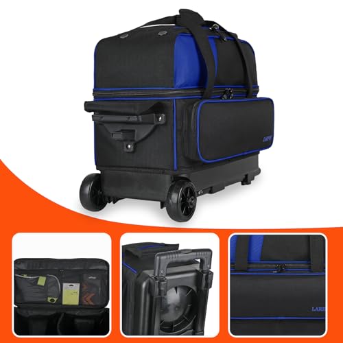 LARIPOP 2 Ball Bowling Roller Bag, Wheeled Bag with Shoe Compartment, Telescopic Handle & Padded Protection for Men Women - color: Blue