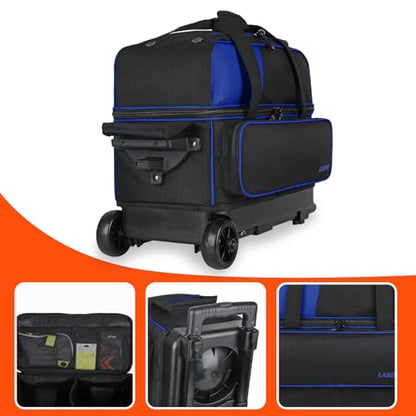 LARIPOP 2 Ball Bowling Roller Bag, Wheeled Bag with Shoe Compartment, Telescopic Handle & Padded Protection for Men Women - color: Blue
