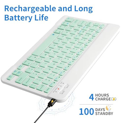 Slim Mini Wireless Portable Bluetooth Rechargeable Keyboard for Apple iPad iPhone Samsung Tablet Phone Smartphone Fire HD 10 Max 11 iPadOS iOS Android (10 Inch Green) - color: 10 Inch Green
