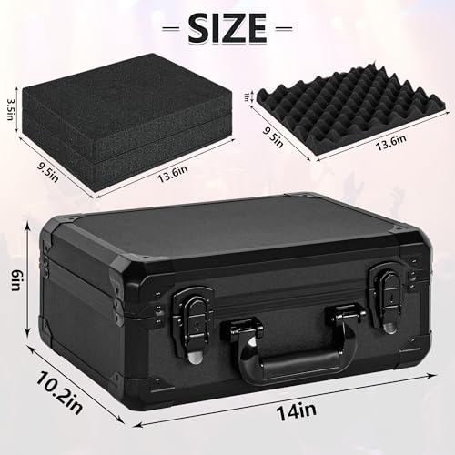 14 Inch Carrying Case With Customizable Pre-Diced Foam, Aluminum Case, Aluminum Alloy Sturdy Build, Storage Case for Microphone, Equipment, Camera, Tools, Recorder, etc - size: 14.2x10.2x5.9 Inch