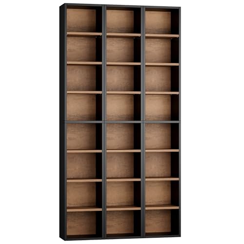 FOTOSOK 8-Tier Media Tower Rack, 11.6 X 9.3 X 71 Inches CD DVD Slim Storage Cabinet with Adjustable Shelves, Tall Narrow Bookcase Display Bookshelf for Home Office, Black/Brown - color: Black/Brown