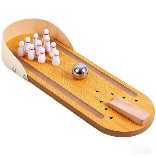 SANTA CASA Tabletop Mini Bowling Game Set for Adults Teens Kids, Wooden Funny Desktop Toys, Stress Relief Office Gadgets, White Elephant Gifts, Stocking Stuffers