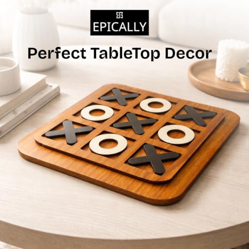 Wooden Tic Tac Toe Game for Kids (8"X8") | Wood XOXO Table Games -Birthday Return Gift, Xo X o Puzzle Board Game for Adults- Useful, Small Mini, Office| X and O Indoor Café Game Zone