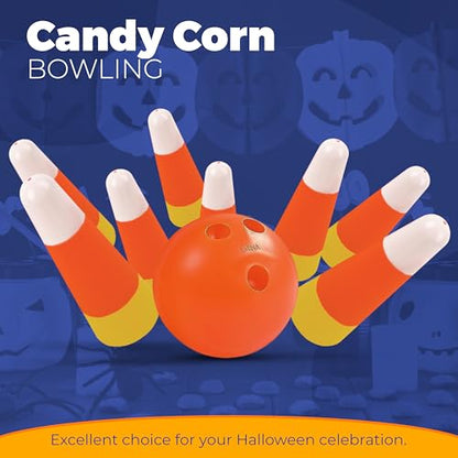 4E's Novelty Halloween Candy Corn Bowling Game for Party, Plastic Fall Games for Kids & Adults Indoor/Outdoor Backyard Fall Carnival Activity Trunk or Treat Game, Fall Festival Party Supply
