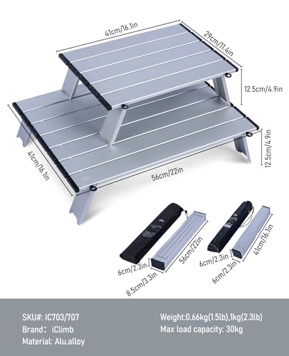 iClimb Ultralight Compact Mini Beach Picnic Folding Table with Carry Bag - color: Silver, size: Large