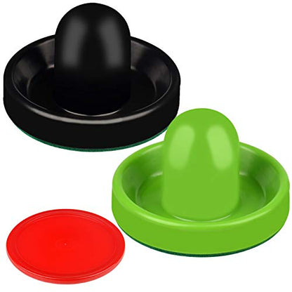 ONE250 Air Hockey Pushers and Red Air Hockey Pucks, Goal Handles Paddles Replacement Accessories for Game Tables (4 Striker, 4 Puck Pack) - color: Black & Green