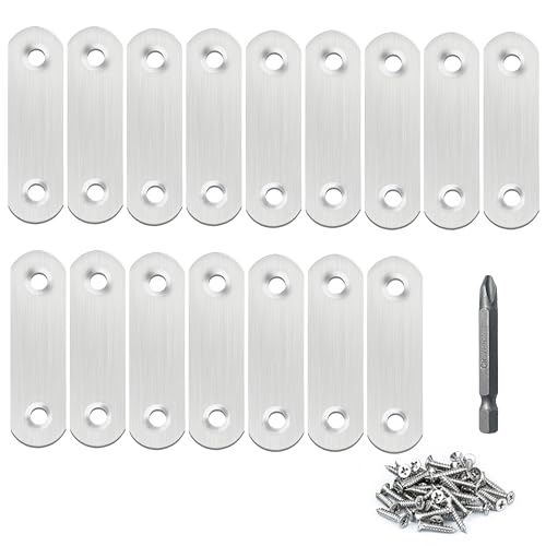 16 Pack Flat Plate Straight Brackets 60MM Stainless Steel Flat Metal Braces,Repair Bracket with Screws - size: 60mm / 16 Pcs