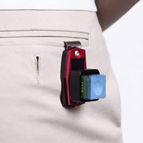 Billiard Metal Magnetic Pool Cue Chalk Holder with Chalk (Red/Black)