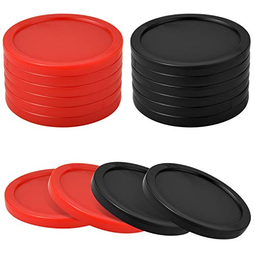 Coopay 12 Pieces Home Air Hockey Pucks 2.5 Inch Heavy Replacement Pucks for Game Tables Equipment Accessories, 12 Grams - color: Red and Black