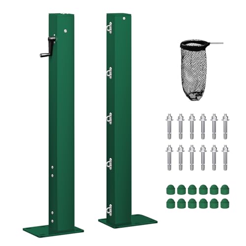 Professional Tennis Net Posts with Internal Safe Winder, 100mm Heavy-Duty Aluminum Post & 260mm Galvanized Base, Includes Expansion Anchors for Easy Setup - color: GREEN, size: Only Posts, style: Surface-Mounted