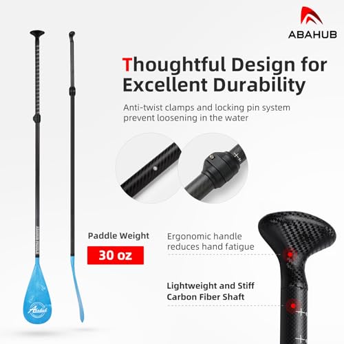 Abahub Carbon Fiber SUP Paddles, 1 x 3 Section Adjustable 67" - 86" Carbon Fiber Shaft, Lightweight Stand-up Paddle Oars for Paddleboards, with a Carrying Bag - color: Carbon Fiber Shaft & Blue Wave Print Plastic Blade