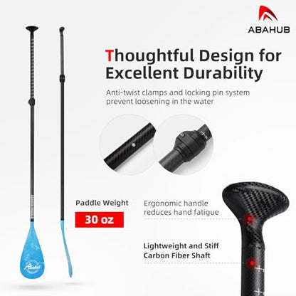 Abahub Carbon Fiber SUP Paddles, 1 x 3 Section Adjustable 67" - 86" Carbon Fiber Shaft, Lightweight Stand-up Paddle Oars for Paddleboards, with a Carrying Bag - color: Carbon Fiber Shaft & Blue Wave Print Plastic Blade