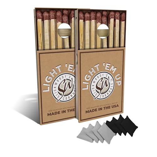Slick Woody's Professional-Grade Corn Hole Boards - 4'x2' Solid Wood Regulation Man Cave Cornhole Toss Game with 8 Resin Filled Bags - color: Light Em Up