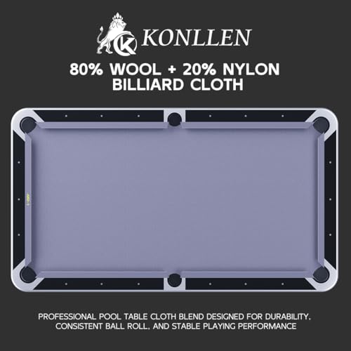 KONLLEN 9ft Pool Table Felt, 80/20 Wool Nylon Blend Billiard Table Cloth with Pre-Cut Strips, Professional Replacement Felt for Home & League Play - color: Gray