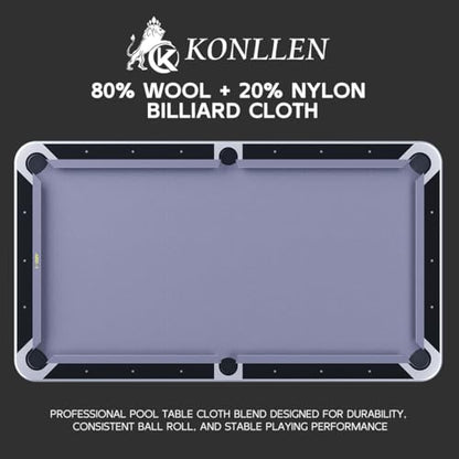 KONLLEN 9ft Pool Table Felt, 80/20 Wool Nylon Blend Billiard Table Cloth with Pre-Cut Strips, Professional Replacement Felt for Home & League Play - color: Gray