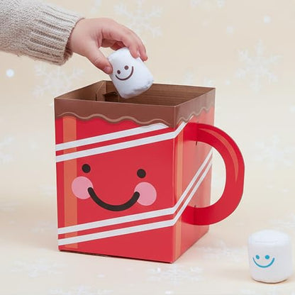 Holiday Hot Chocolate Bean Bag Toss Game, 8 Pc Christmas Party Game for Kids and Adults, Indoor Winter Activity with Marshmallow Bean Bags for Family, Classroom, Events and Carnivals