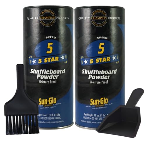 Sun-Glo Shuffleboard Sand - Shuffleboard Powder Wax with Mini Dustpan and Mini Brush Set, 2 Pack (16oz/Each) - SunGlo #5 Star (Medium Speed)