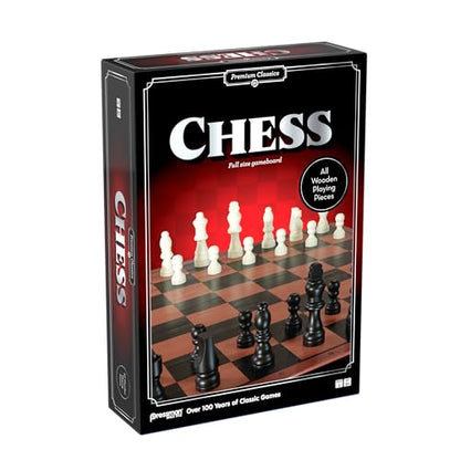Pressman Premium Classics: Chess | Full-Size Folding Gameboard with Wooden Playing Pieces | 2 Players, Ages 8+