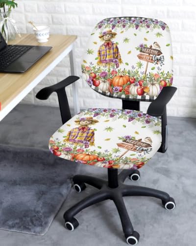 Savannan Office Chair Cover, Welcome to Fall Black Plaid Protective Stretch Elastic Universal Cover for Desk Task Chair,Computer Rotating Chair 1 Pcs Grape Wildflowers Scarecrows