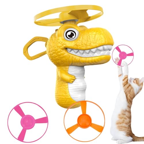 Disc Flying Toy, Fun Dinosaur Design, 11.5x3.5x12cm, Cat Toy Launcher, Cat Fetch and Hunt Toys, Easy to Use, for Yard, Garden, Balcony, Terrace Fun - color: Yellow