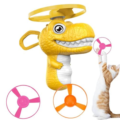 Disc Flying Toy, Fun Dinosaur Design, 11.5x3.5x12cm, Cat Toy Launcher, Cat Fetch and Hunt Toys, Easy to Use, for Yard, Garden, Balcony, Terrace Fun - color: Yellow