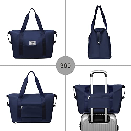 NPBAG Women Travel Duffel, Multi Functional Large Expandable Weekender Carry-on Tote, Gym Workout Overnight Bag, Mommy Hospital Bag for Labor and Delivery - color: Basic-Blue, style: Basic Version