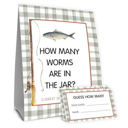 Fishing Guess How Many Baby Shower Game,Fishing Baby Shower Decorations,How Many Worms Are In The Jar Closest Guess Wins,Birthday Party Game & Activities 50 Cards And Sign - size: fish
