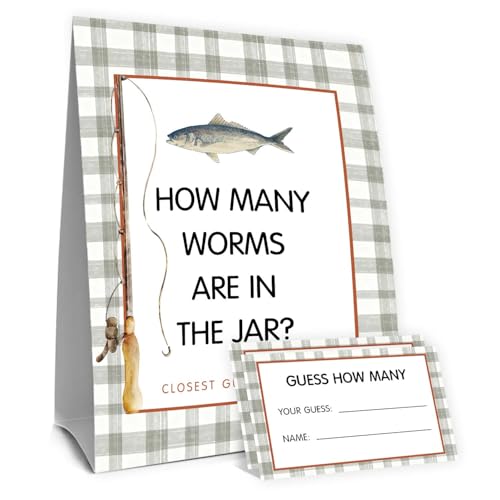Fishing Guess How Many Baby Shower Game,Fishing Baby Shower Decorations,How Many Worms Are In The Jar Closest Guess Wins,Birthday Party Game & Activities 50 Cards And Sign - size: fish