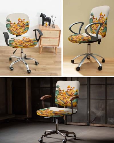 Savannan Office Chair Cover, Vintage Autumn Country House Protective Stretch Elastic Universal Cover for Desk Task Chair,Computer Rotating Chair 1 Pcs Cartoon Farm Plant on Linen