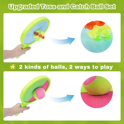 Toss and Catch Game for Kids: Toss and Catch Ball Set - Outdoor Catching Balls Paddle Toys for Ages 3+ Beach Paddle Ball Sets for Yard and Backyard Summer Outside Activities - style: 2Paddles+4Balls