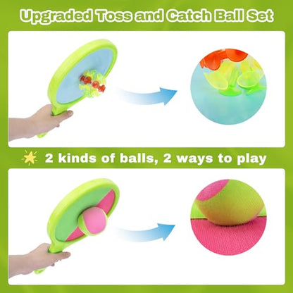Toss and Catch Game for Kids: Toss and Catch Ball Set - Outdoor Catching Balls Paddle Toys for Ages 3+ Beach Paddle Ball Sets for Yard and Backyard Summer Outside Activities - style: 2Paddles+4Balls