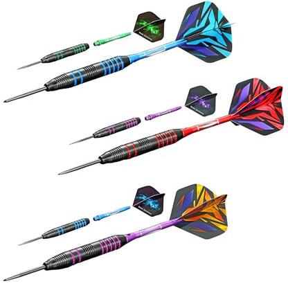 WINSDART Steel Tip Darts 12 Pack Set with Nonslip Iron Barrel Aluminum Dart Shafts and Flights Darts Sharpener an Gift Box - color: Multicolor 2-Darts-G