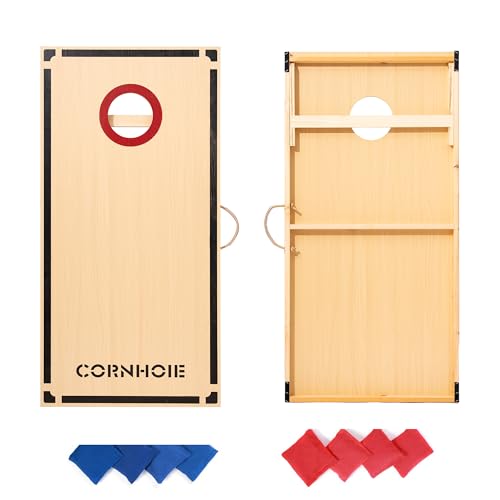 Cornhole Boards Set Regulation Size - 4'x2' Premium Solid Wood Corn Hole Toss Game with 8 Bean Bags - color: 4'×2' Solid Line Pattern