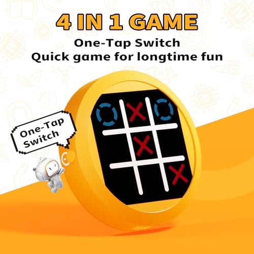 4-in-1 Electronic Tic Tac Toe Handheld Travel Game for Kids | Pocket-size, screen-free fun for travel, restaurants, and family game nights. Easy to carry, quick to play, and gift-ready.