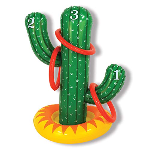Beistle Inflatable Cactus Ring Toss Game – 21" Party Game with 3 Red Rings, Indoor/Outdoor Activity for Western Cowboy Birthdays, Summer BBQs, Mexican Fiesta Fun, Desert Parties and Cinco de Mayo