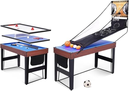 RAYKEEP 9-in-1 Multi Game Table, Combo Game Table Set w/Basketball, Billiards, Hockey, Ping Pong, Foosball and Bean Bag, Game Room for Teens, Adults Home, Family,