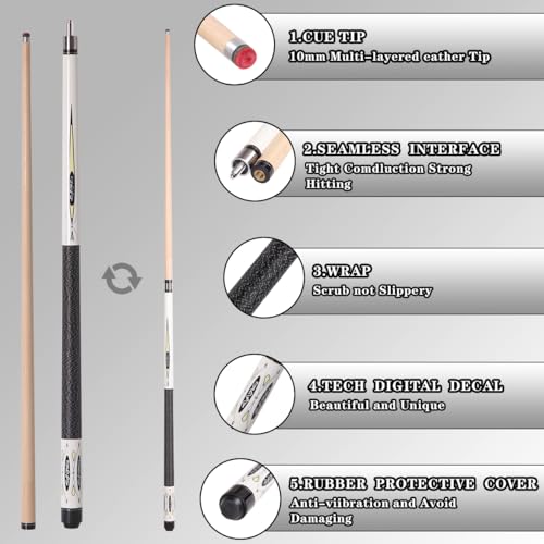 Canadian Maple Pool Cue Sticks (10mm/11.5mm/13mm), 58" 2-Piece Pool Sticks with Low Deflection Shaft,Billiard Sticks for Home, Bar, and Tournament Play - color: only cue10MM