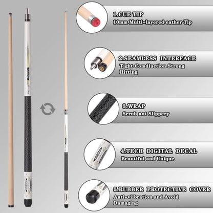 Canadian Maple Pool Cue Sticks (10mm/11.5mm/13mm), 58" 2-Piece Pool Sticks with Low Deflection Shaft,Billiard Sticks for Home, Bar, and Tournament Play - color: only cue10MM