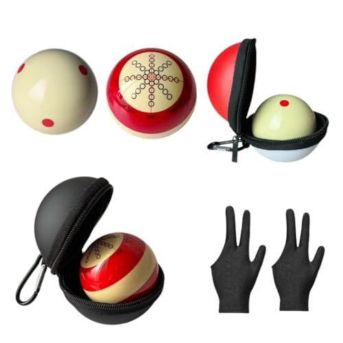 6 Dots Cue Ball With Case,Training Billiard Ball,2-1/4" Practice Training Artifact,Pool Cue Ball with Six Dots,Three Finger Gloves and Billiard Ball Bag - color: Training Artifact + Red Dots Ball