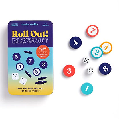 Galison Wexler Studios Roll Out! Blowout – Fun Dice and Checker Game for Adults and Kids Perfect for Travel and Family Game Night, 2-4 Players - style: Roll Out! Blowout