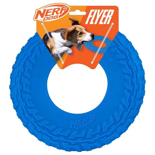 Nerf Dog Tire Flyer Outdoor Dog Toy, 10 Inch Flying Disc Dog Fetch Toy, Rubber Dog Toy for Medium Dogs and Large Dogs, Blue - color: Blue, size: 10 Inch