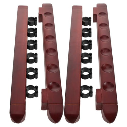 POPETPOP 2 Sets Wall Mounted Wooden Pool Stick Rack 6-hole Billiard Cue Organizer Stand Burgundy for Home Bar Snooker Cue Display Holder
