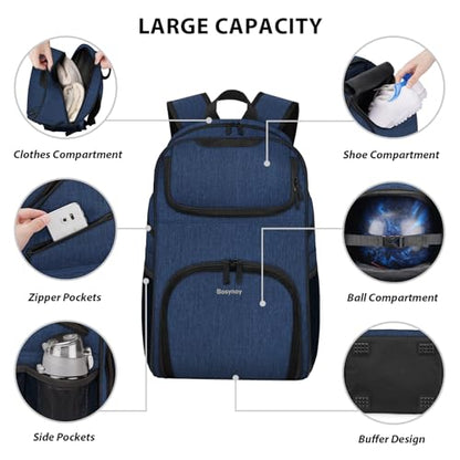 Bosynoy Bowling Backpack, Bowling Ball Bag Totes for Single Ball with Shoe Compartment & Foam Padded, Fits Shoes Up to US Mens Size 16, Grey - color: Blue