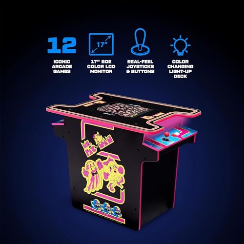 Arcade1Up Ms.PAC-MAN Head-to-Head Arcade Machine – Retro Home Arcade Table with 12 Classic Games, Light-Up Control Deck & Real-Feel Joysticks