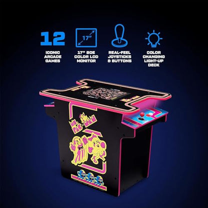 Arcade1Up Ms.PAC-MAN Head-to-Head Arcade Machine – Retro Home Arcade Table with 12 Classic Games, Light-Up Control Deck & Real-Feel Joysticks