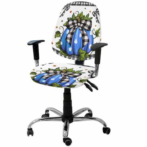 Savannan Office Chair Cover, Blue Pumpkin White Polka Dot Protective Stretch Elastic Universal Cover for Desk Task Chair,Computer Rotating Chair 1 Pcs Black Checkered Bow Green Leaf