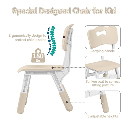 Kids Table and 4 Chairs Set, Children Study Desk, Dining Table, Height Adjustable Plastic Desk Painting Desktop Toddler Furniture for Boys and Girls (Burlywood-Wood Grain) (Burlywood-Wood Grain) - color: Burlywood-wood Grain