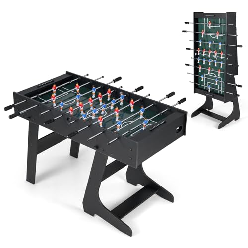 GYMAX Folding Foosball Table, Freestanding Soccer Game Table with 2 Balls for Family, Home, Game Room Teens Adult - style: Black,48 inch