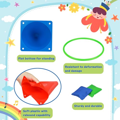 Ring Toss Games Carnival Outdoor Yard Games for Kids,Soft Plastic Cones Bean Bags Play for Children's Birthday Xmas Indoor Family Party Combo Gift Set
